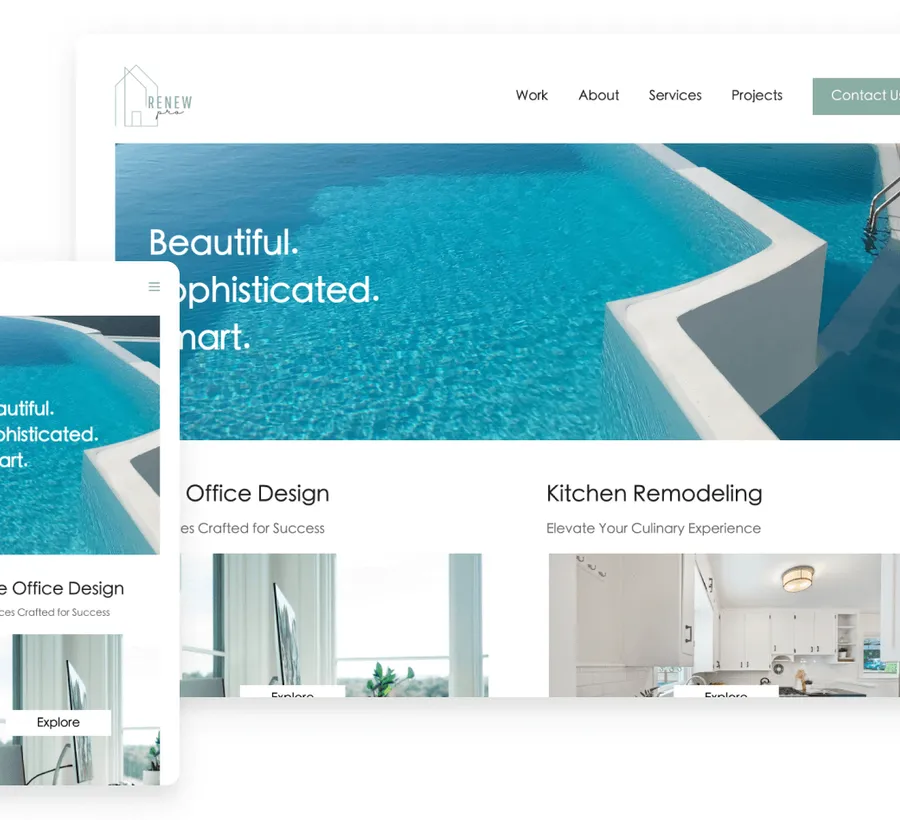 Vista de un sitio de empresa creado con WordPress